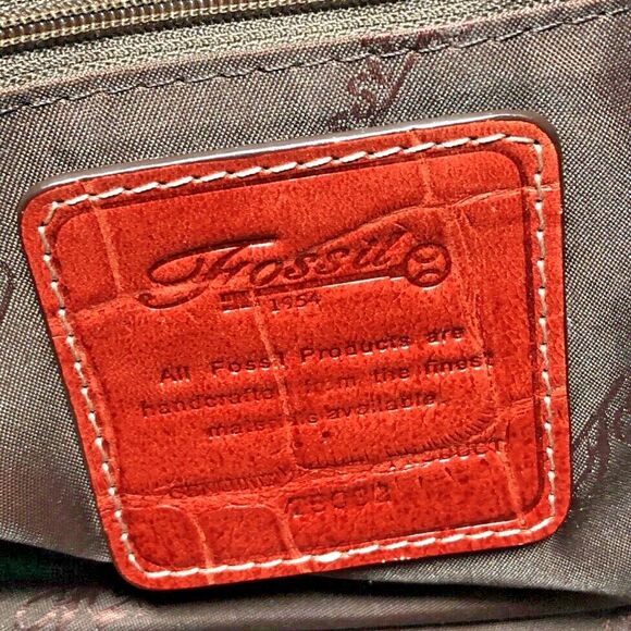 VTG Fossil Leather Shoulder Bag Faux Crocodile Siena Crescent Hobo #75082 - Picture 12 of 15